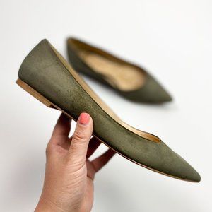 Sam Edelman Rae Flats Olive Pointed Toe Faux Suede Flats 8.5